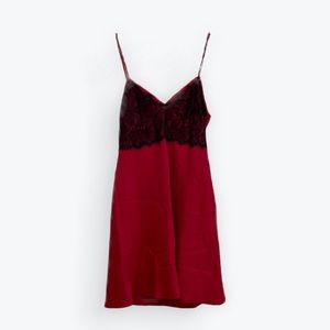 Red Slip Dress w/Black Lace